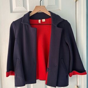 Moth by Anthropologie Carey knit blazer jacket. XSP, Navy with red lining.